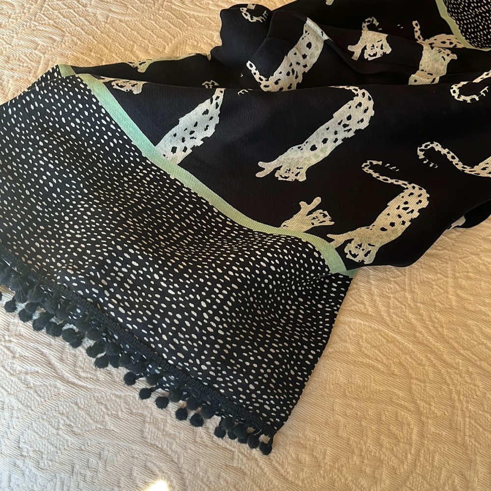 LOFT navy blue infinity scarf Pom Pom edge panthers